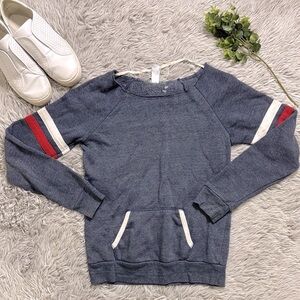 Alternative Earth Blue Red white scoop Neck sweatshirt with Striped Sleeve M